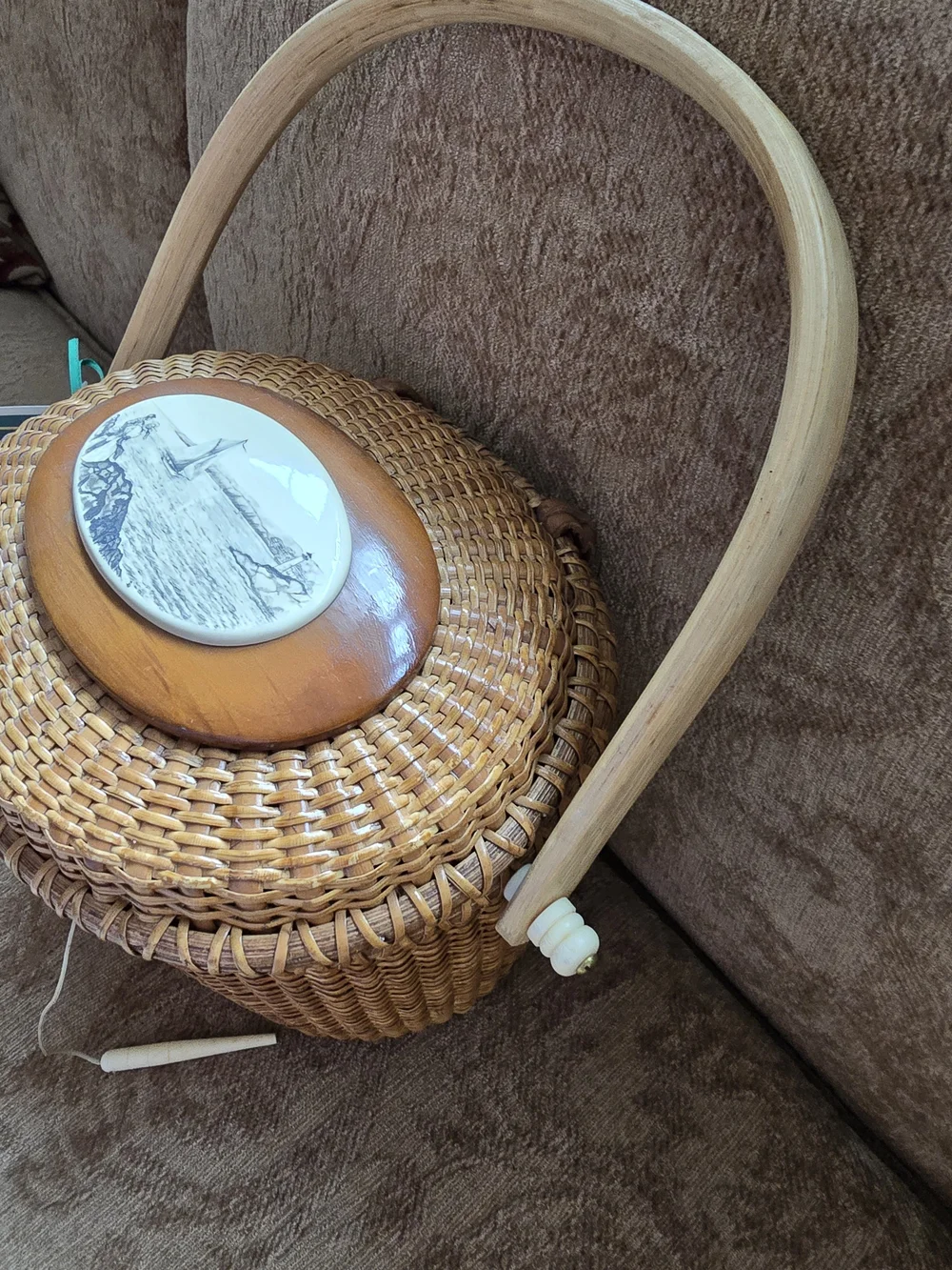 Stephen Barlow Nantucket Basket Purse Medium Brown Oval Lid
